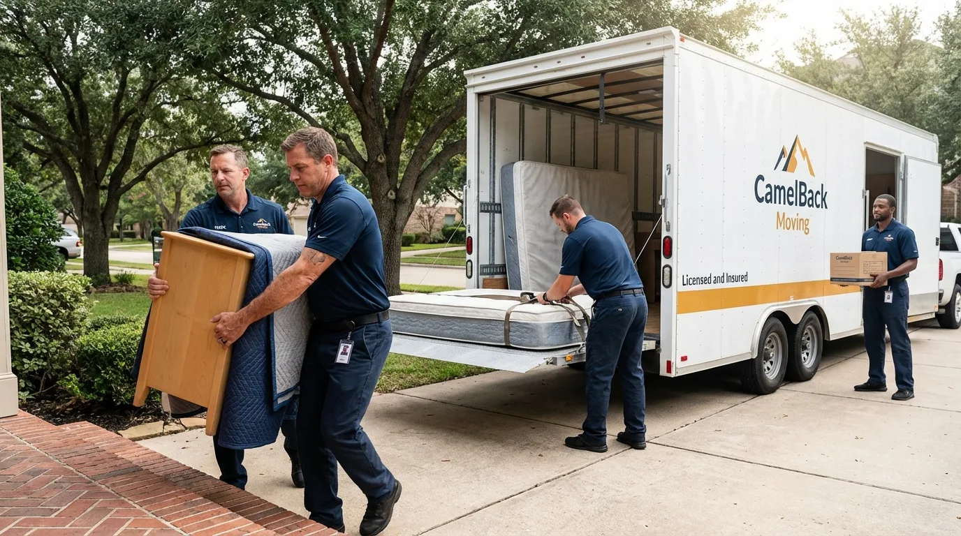 Crew loading residential truck for cross-state move from Crump, TN