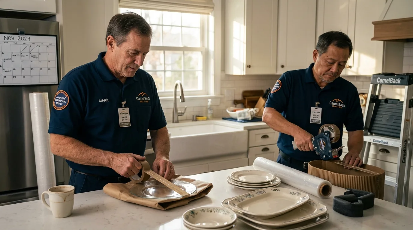 Professional crew packing kitchen dishware in Crump, TN